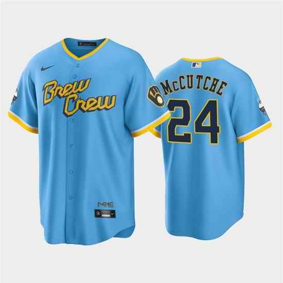 Men Milwaukee Brewers #24 Andrew McCutchen 2022 Powder Blue City Connect Cool Base Stitched Jersey