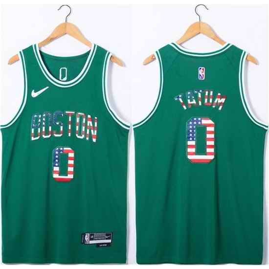 Men Boston Celtics #0 Jayson Tatum USA Flag Green Stitched Jersey