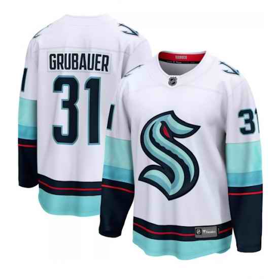 Men Seattle Kraken #31 Paul Grubauer White Adidas Stitched NHL Jersey