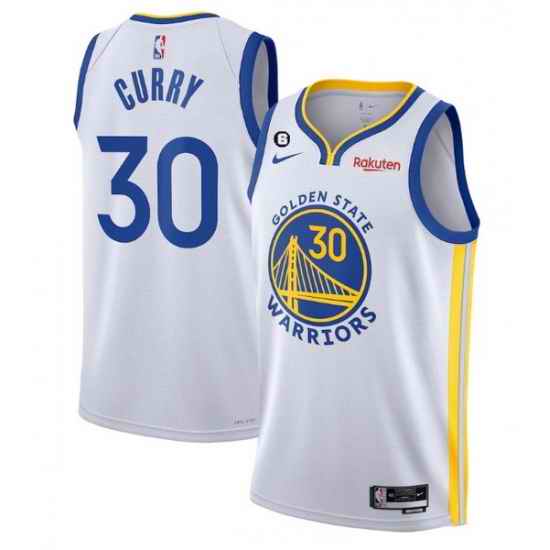 Men Golden State Warriors 30 Stephen Curry White With No #6 Patch Stitched Jersey