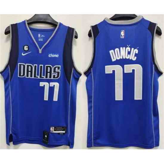 Men Dallas Mavericks 77 Luka Doncic Blue No #6 Patch Stitched Jersey