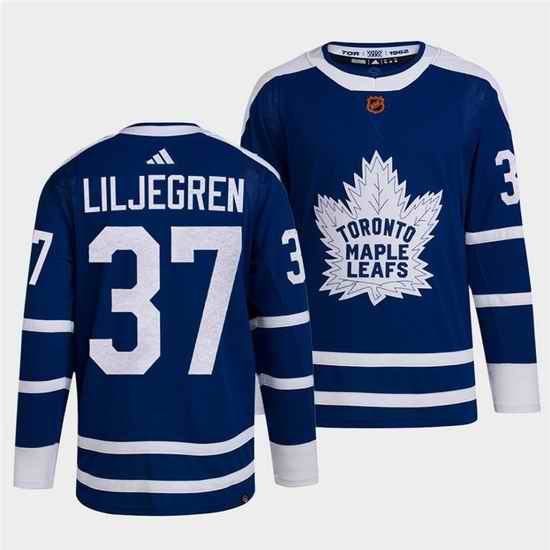 Men Toronto Maple Leafs Black #37 Timothy Liljegren Blue 2022 Reverse Retro Stitched Jersey