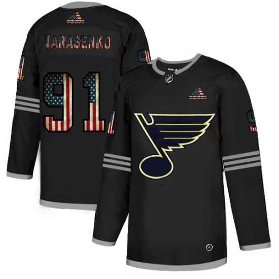 Men St.Louis Blues #91 Vladimir Tarasenko Black USA Flag Fashion Adidas Jersey