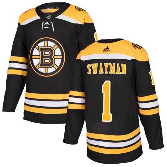 Men Boston Bruins #1 Jeremy Swayman Adidas Authentic Home Jersey   Black
