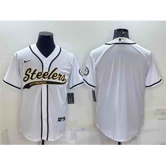 Men Pittsburgh Steelers Blank White With Patch Cool Base Stitched Baseball Jersey