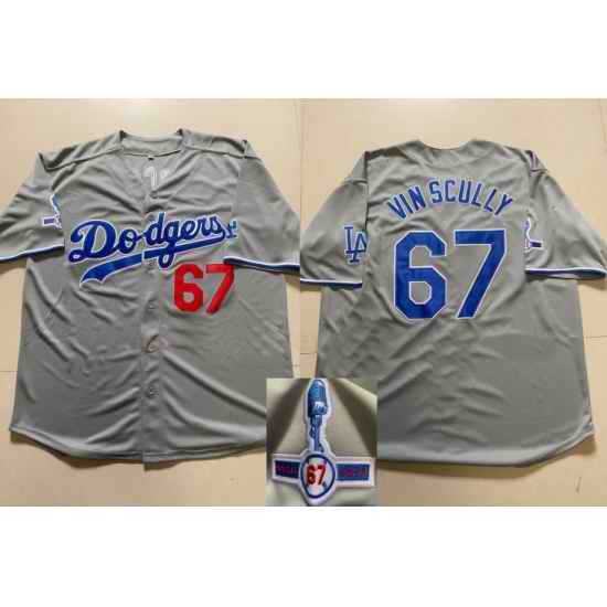 Men Los Angeles Dodgers #67 Vin Scully Gray Throwback 1950 2016 Jersey