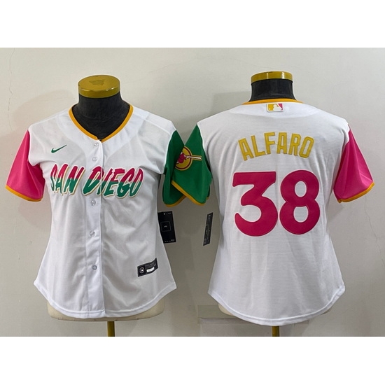 Women San Diego Padres #38 Jorge Alfaro 2022 White City Connect Cool Base Stitched Baseball Jersey