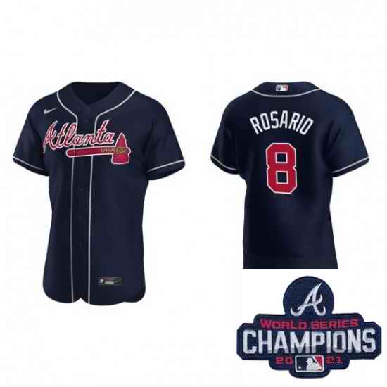 Men Nike Atlanta Braves #8 Eddie Rosario Navy Blue Alternate Stitched Baseball Stitched MLB 2021 Champions Patch Jersey