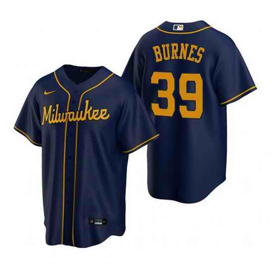Men Milwaukee Brewers #39 Corbin Burnes Navy Cool Base Stitched jersey