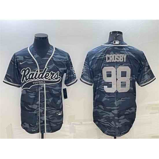 Men Las Vegas Raiders #98 Maxx Crosby Grey Camo With Patch Cool Base Stitched Baseball Jersey