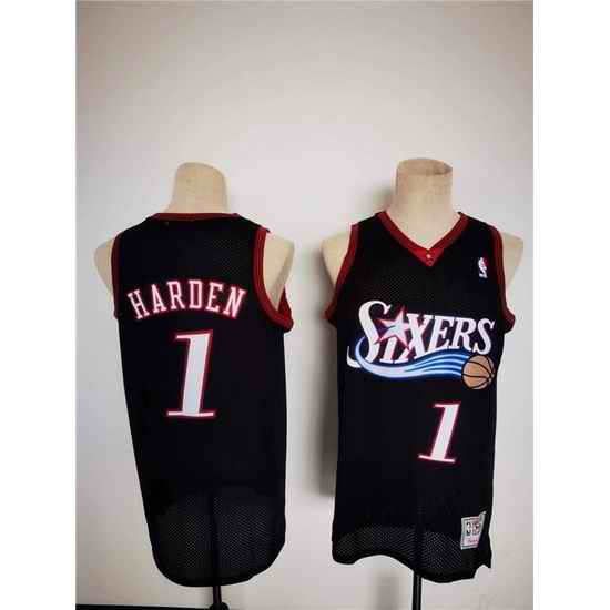 Men Philadelphia 76ers #1 James Harden Mitchell Ness Black Classics Stitched Basketball Jersey