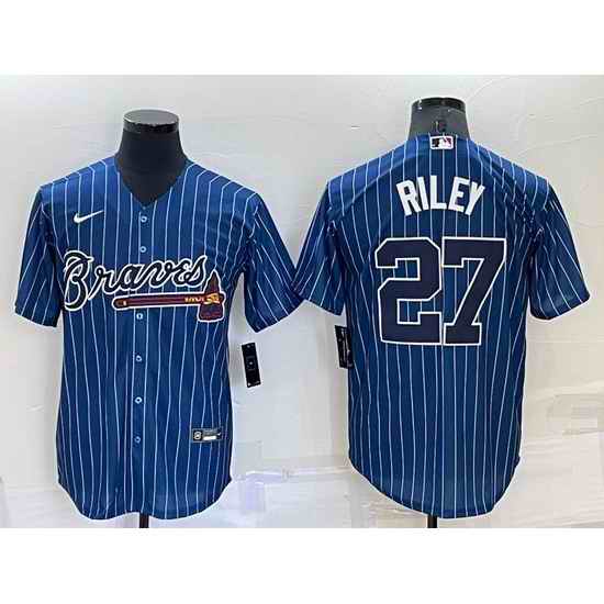 Men Atlanta Braves #27 Austin Riley Navy Cool Base Stitched Baseball Jersey