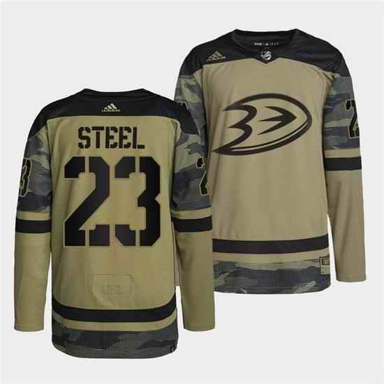 Men Anaheim Ducks #23 Sam Steel 2022 Camo Military Appreciation Night Stitched jersey