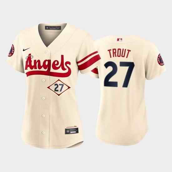 Women Los Angeles Angels #27 Mike Trout 2022 Cream City Connect Stitched Baseball Jersey 28Run Small 29