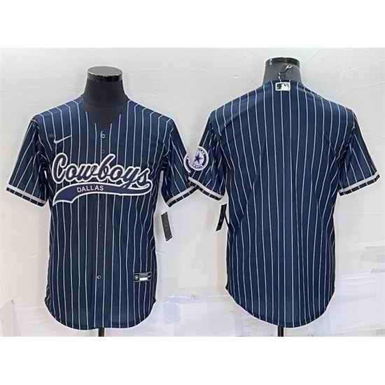 Men Dallas Cowboys Blank Navy With Patch Cool Base Stitched Baseball Jersey
