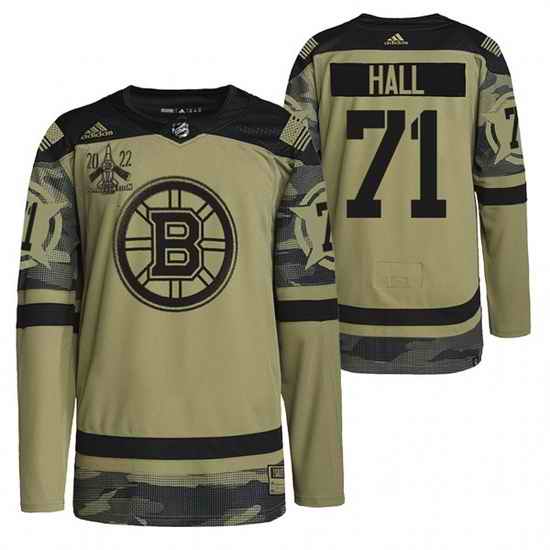 Men Boston Bruins #71 Taylor Hall 2022 Camo Military Appreciation Night Stitched jersey