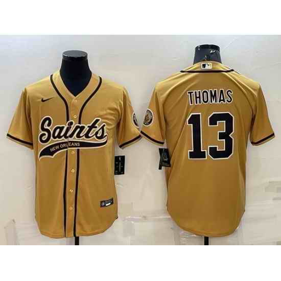 Men New Orleans Saints #13 Michael Thomas Gold With Patch Cool Base Stitched Baseball Jersey
