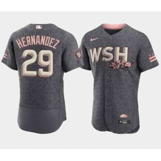 Men Washington Nationals #29 Yadiel Hernandez 2022 Grey City Connect Cherry Blossom Flex Base Stitched MLB jersey