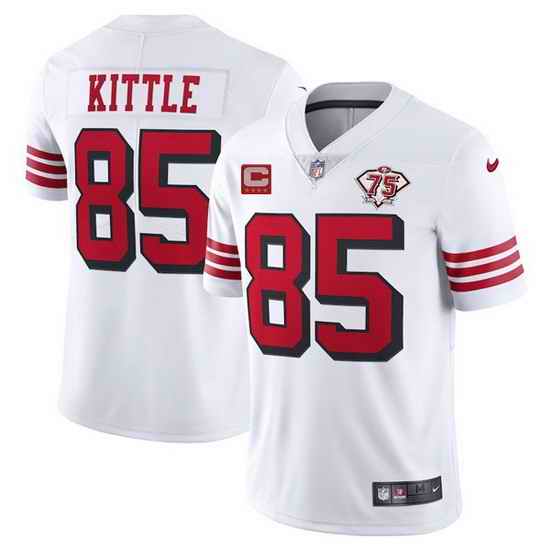 Men San Francisco 49ers #85 George Kittle 2021 White With C Patch 75th Anniversary Vapor Untouchable Limited NFL Jersey