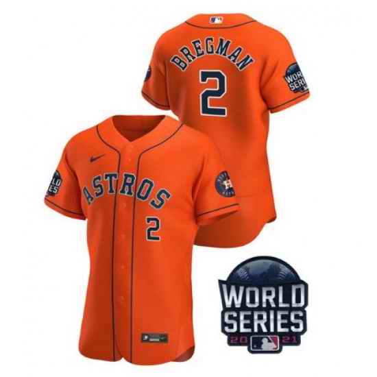 Men Houston Astros #2 Alex Bregman 2021 Orange World Series Flex Base Stitched Baseball Jersey