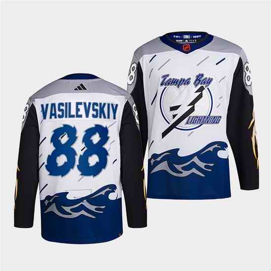 Men Tampa Bay Lightning #88 Andrei Vasilevskiy White 2022 Reverse Retro Stitched Jersey