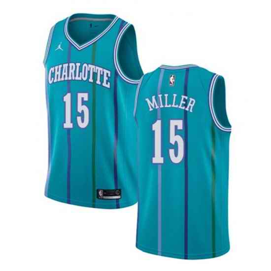 Men Charlotte Hornets #15 Percy Miller Aqua Stitched Basketball Jersey