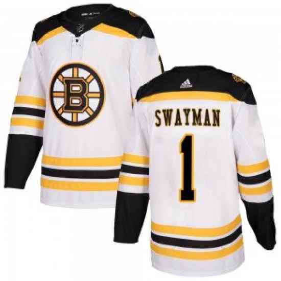 Men Boston Bruins #1 Jeremy Swayman Adidas Authentic Away Jersey   White