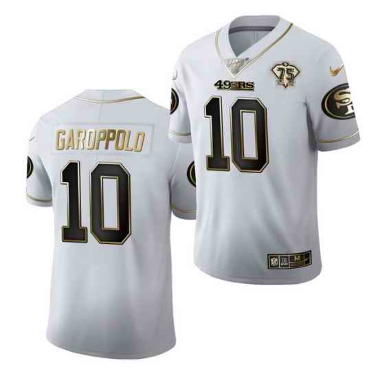Men San Francisco 49ers #10 Jimmy Garoppolo White Gold 75th Anniversary Stitched Jersey