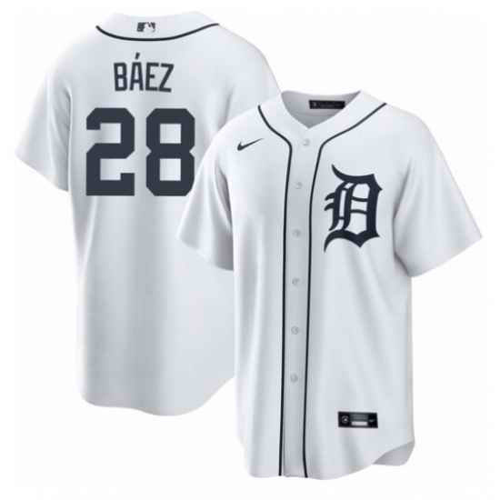 Men Detroit Tigers #28 Javier B E1ez White Cool Base Stitched Jersey