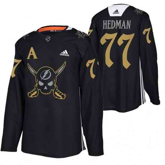 Men Tampa Bay Lightning #77 Victor Hedman Black Gasparilla Inspired Pirate Themed Warmup Stitched jersey
