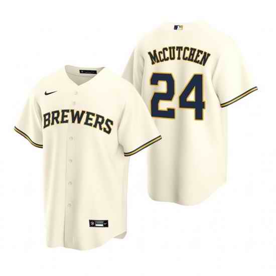 Men Milwaukee Brewers #24 Andrew McCutchen Cream Cool Base Stitched Jerse