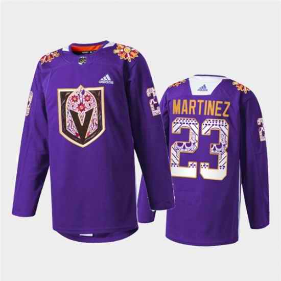 Men Vegas Golden Knights #23 Alec Martinez Purple Hispanic Heritage Warmup Stitched Jersey