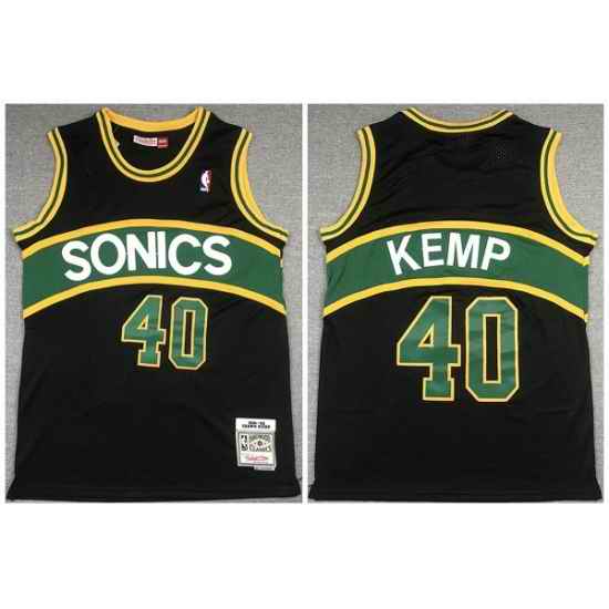 Men Seattle Supersonic #40 Shawn Kemp Black 1994 95 Throwback SuperSonics Stitched Jersey