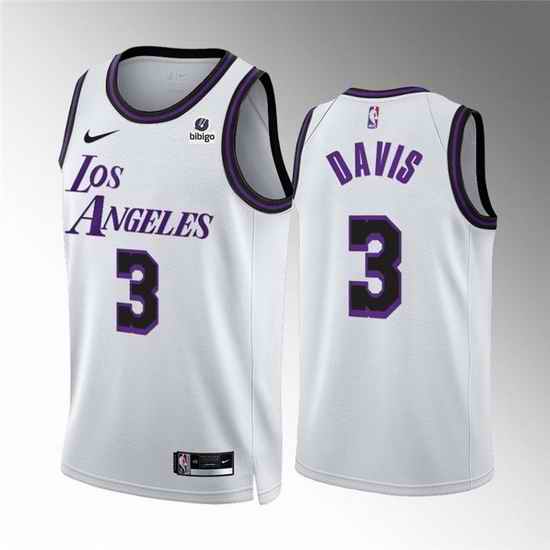 Men Los Angeles Lakers #3 Anthony Davis White City Edition Stitched Basketball Jersey