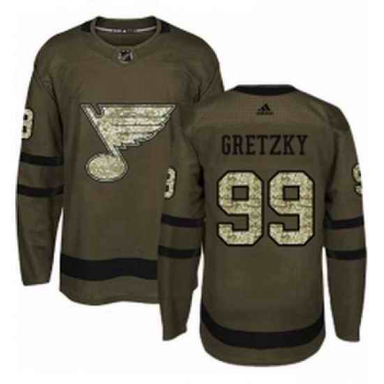 Youth Adidas St Louis Blues #99 Wayne Gretzky Authentic Green Salute to Service NHL Jersey