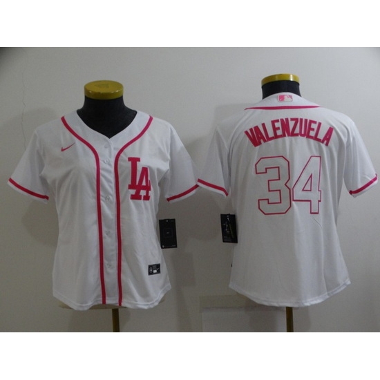 Women Los Angeles Dodgers #34 Toro Valenzuela Pink White Stitched Baseball Jersey