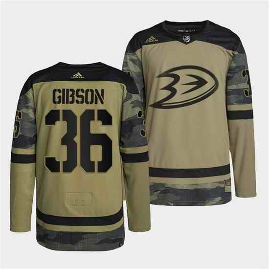Men Anaheim Ducks #36 John Gibson 2022 Camo Military Appreciation Night Stitched jersey