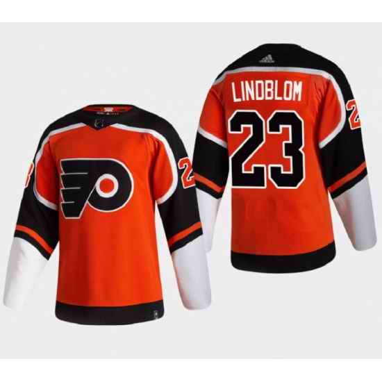 Men Philadelphia Flyers #23 Oskar Lindblom 2021 Orange Reverse Retro Stitched Jersey