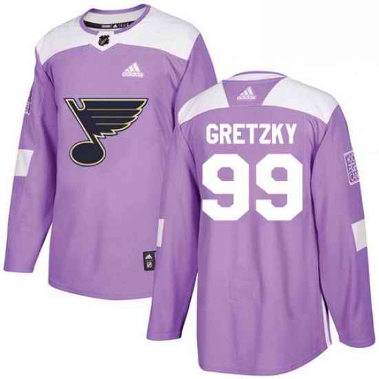 Youth Adidas St Louis Blues #99 Wayne Gretzky Authentic Purple Fights Cancer Practice NHL Jersey
