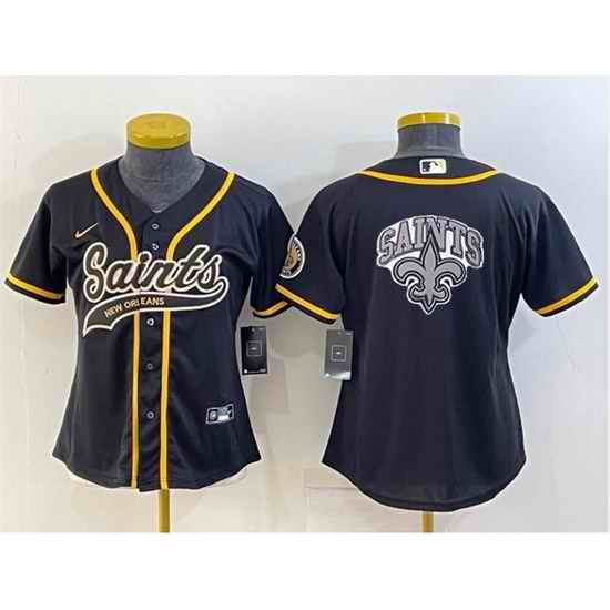Women New Orleans Saints Black Team Big Logo With Patch Cool Base Stitched Baseball Jersey