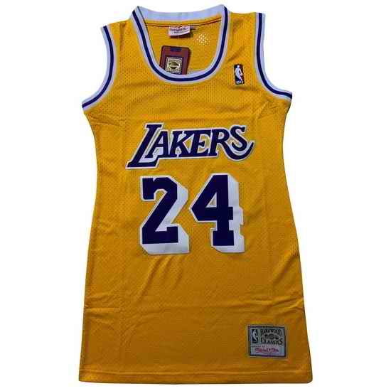 Women Los Angeles Lakers #24 Kobe Bryant Dress Stitched Jersey Yellow