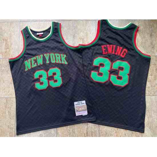 New York Knicks #33 Patrick Ewing Black 1991 92 Hardwood Classics Jersey