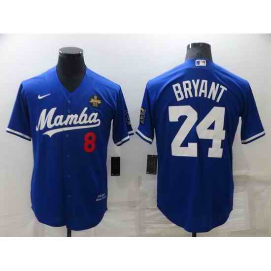 Men Los Angeles Dodgers Front #8 Back 24 Kobe Bryant Royal Mamba Throwback With KB Patch Cool Base Stitched jersey