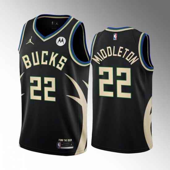 Men's Milwaukee Bucks #22 Khris Middleton 2022 #23 Black Statement Edition Stitched Basketball Jersey