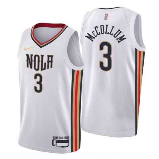 Men New Orleans Pelicans #3 C J  McCollum 2021 22 White City Edition 75th Anniversary Stitched Jerse