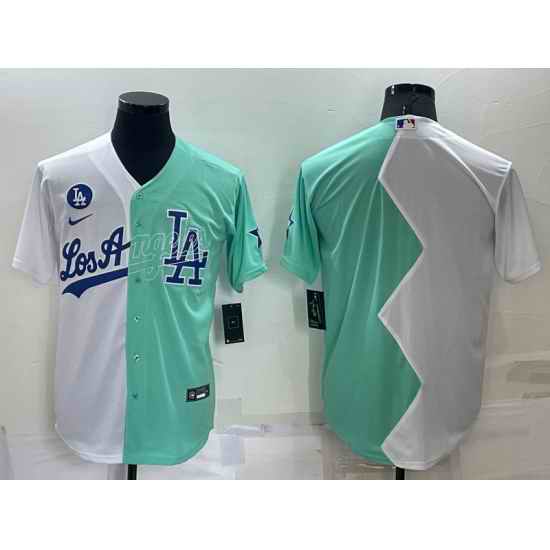 Men Los Angeles Dodgers Blank 2022 All Star White Green Cool Base Stitched Baseball Jersey