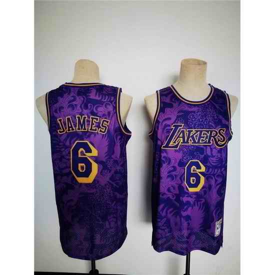 Men Los Angeles Lakers 6 LeBron James 2022 Purple Lunar New Year Tiger CNY 4 #0 HWC Stitched Basketball Jersey