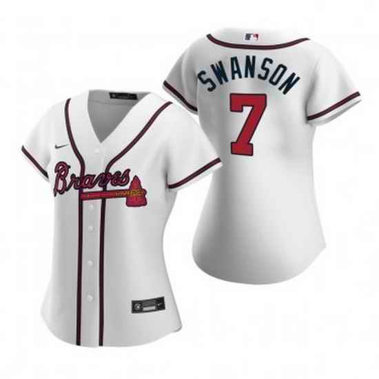 Women Atlanta Braves #7 Dansby Swanson White Cool Base Stitched Jersey