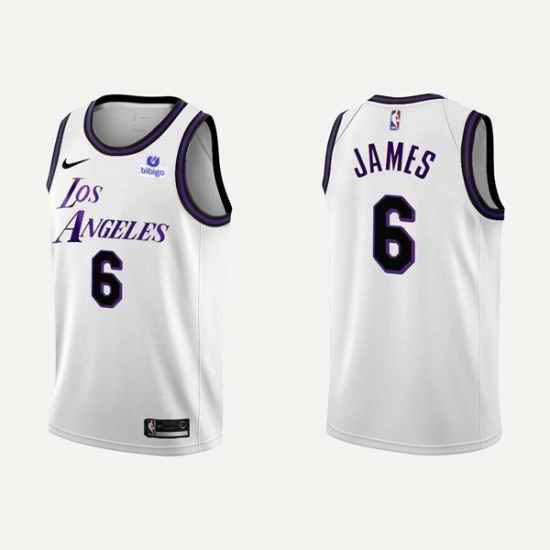 Men Los Angeles Lakers #6 LeBron James 2022 23 White Stitched Basketball Jersey