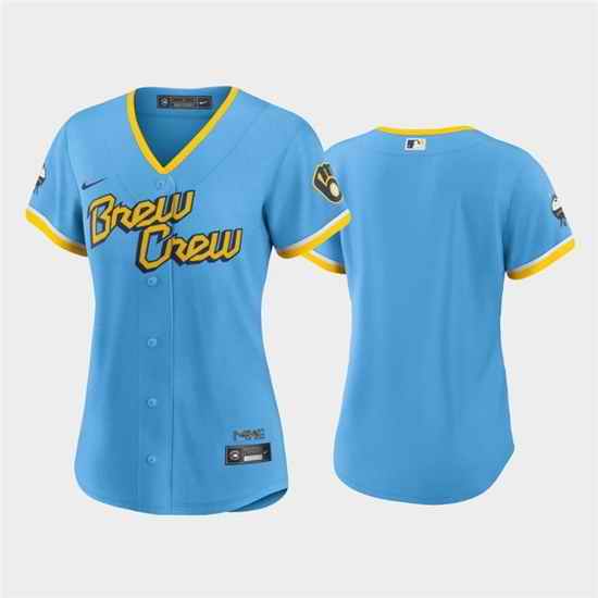 Women Milwaukee Brewers Blank 2022 Powder Blue City Connect Cool Base Stitched Jersey 28Run Small 29